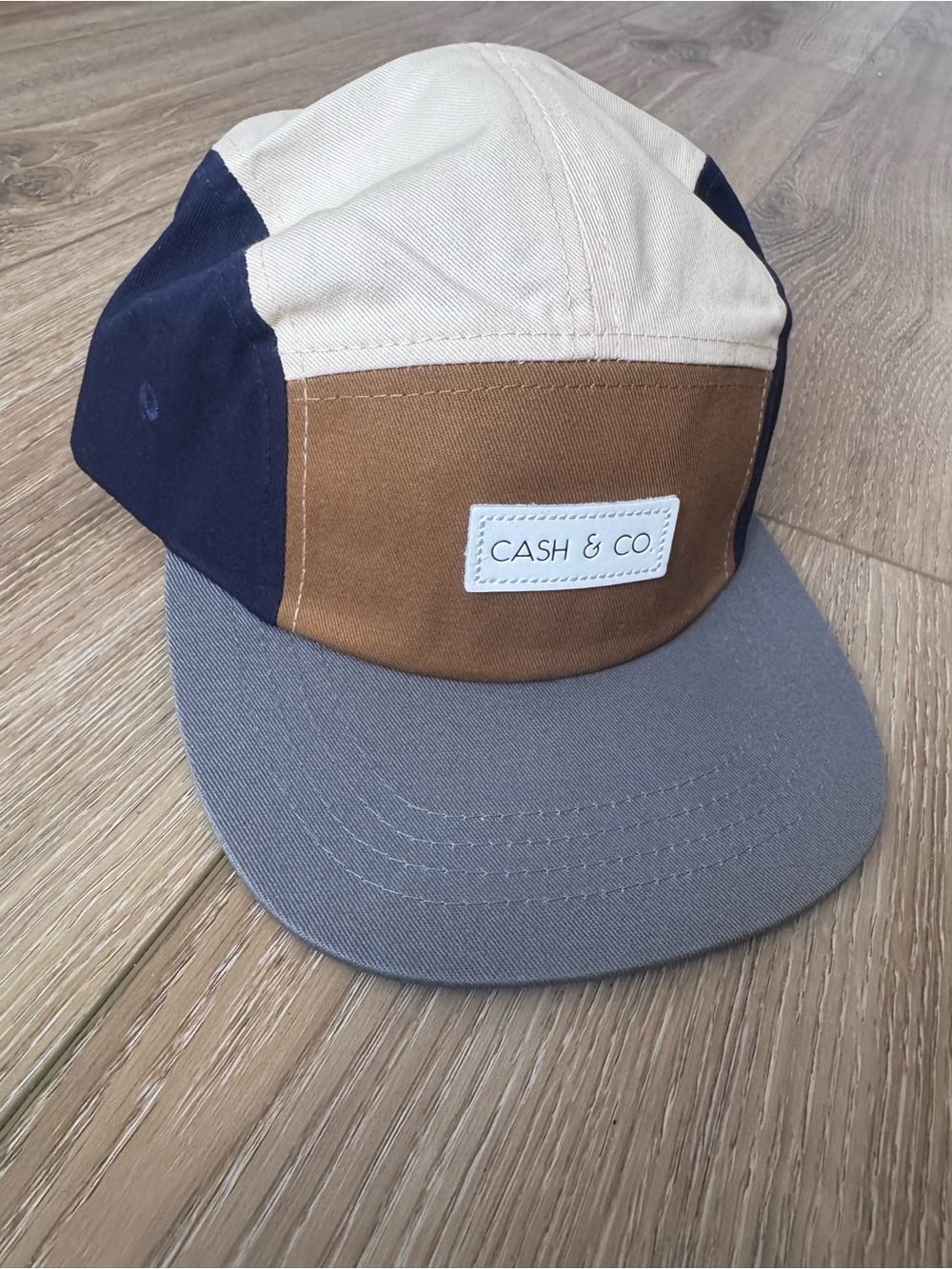 Men's Colorblock Five-Panel Cap in Brown, Navy, Cream & Gray
